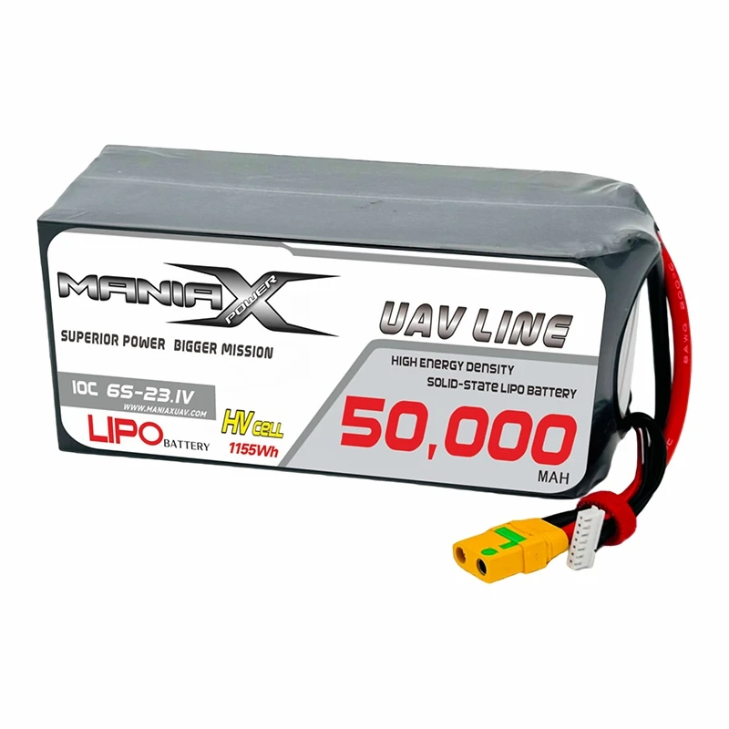 ManiaX Batería de estado sólido HV LiPo 6S-23,1 V 50 000 mAh 10 C para drones y vehículos aéreos no tripulados