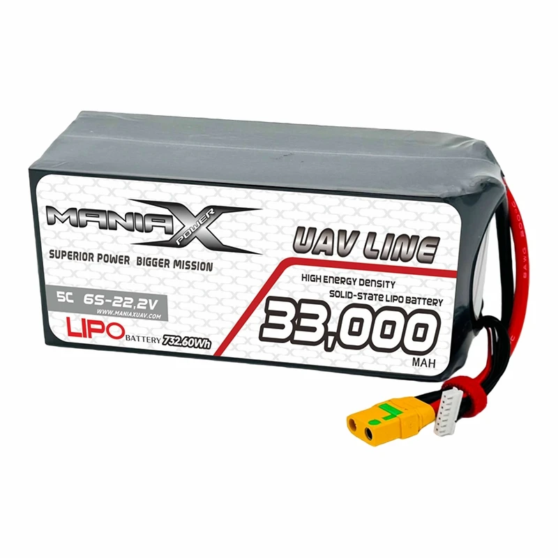 Batería Lipo 6S de estado sólido-de 400 Wh/Kg-22,2 V, 33 000 mAh, 5 C para drones/UAV/eVTOL/multirotores
